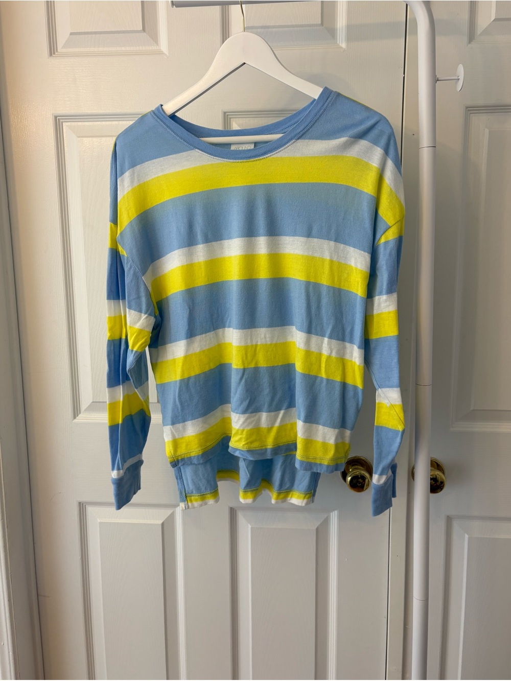 Abound Crewneck Long Sleeve Top Blue, Yellow & White Striped Small Cotton - Picture 7 of 10